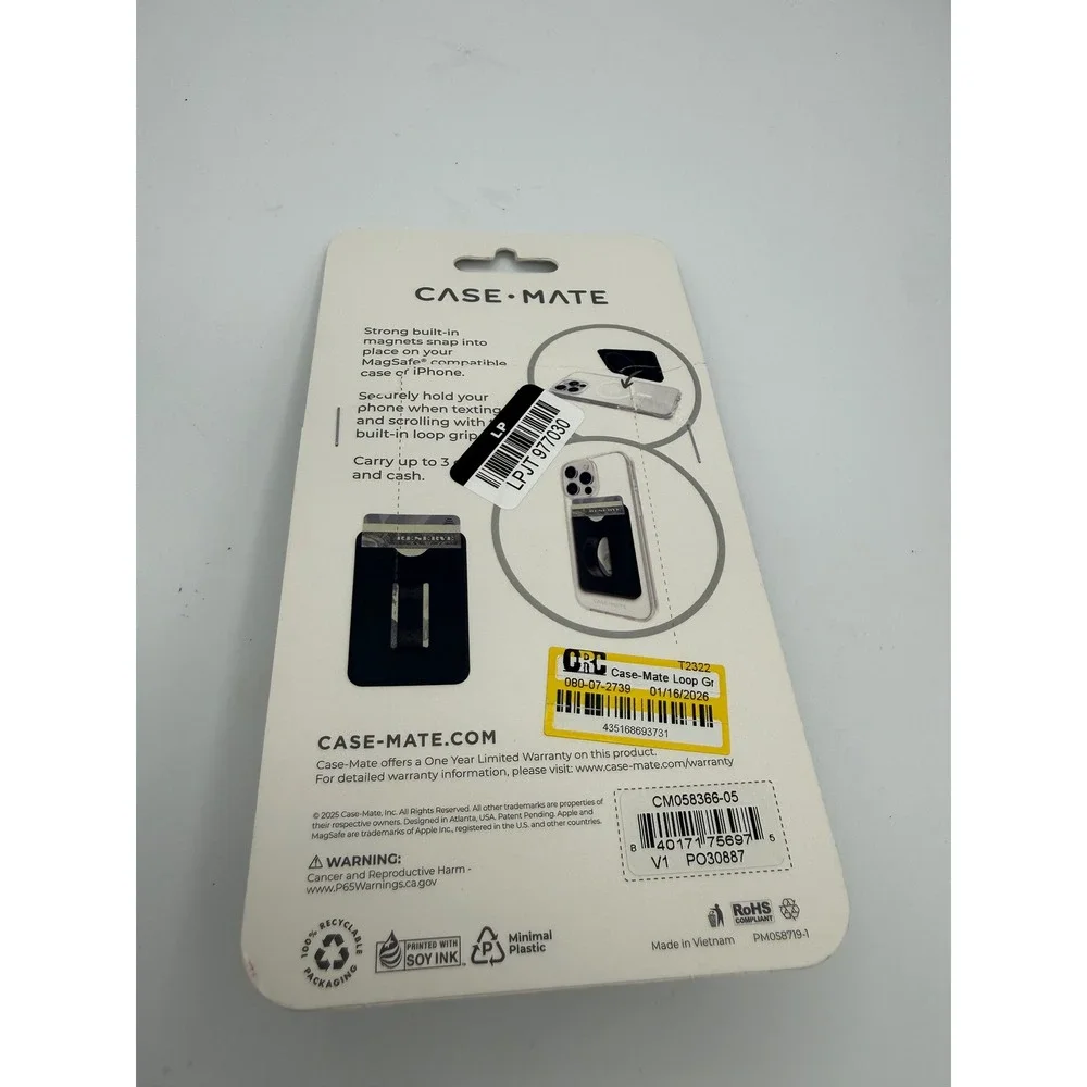 Case-Mate Magnetic Loop Grip Wallet Unisex OS Black New MagSafe Card Holder‎